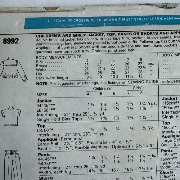 Vintage 80s Girls Sailor Outfits SEWING Pattern McCalls 8992 Girls Sz 8 - Picture 2 of 3